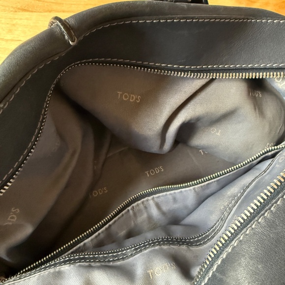 TODS D-STYLING 2WAY HANDBAG BLUE LEATHER TOTE CROSSBODY STRAP DBL ROLLED HANDLES - Picture 6 of 11